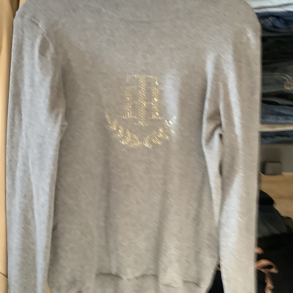Tommy Hilfiger Gray Turtleneck‎ Sweater with Gold Detail